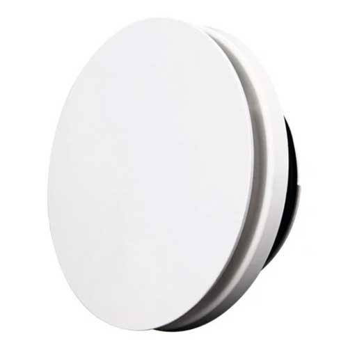 Vent Axia adjustable round valve RV125 for ducting, 125mm size, made of metal with a smooth, round design for ventilation systems.