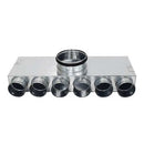 Quiet-Vent 75mm 6-point top entry distribution box with 150mm spigot for ducting accessories, showing the connection points.
