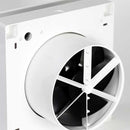 Elta FLUX HR 100 PLUS+ heat recovery unit with remote control, 100mm diameter, mounted on wall with control panel visible.