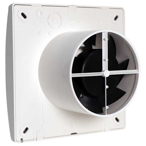 Elta FLUX HR 100 heat recovery unit with 100mm diameter, compact ventilation system, showing metal casing and inlet/outlet ports.