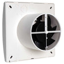 Elta FLUX HR 100 heat recovery unit with 100mm diameter, compact ventilation system, showing metal casing and inlet/outlet ports.