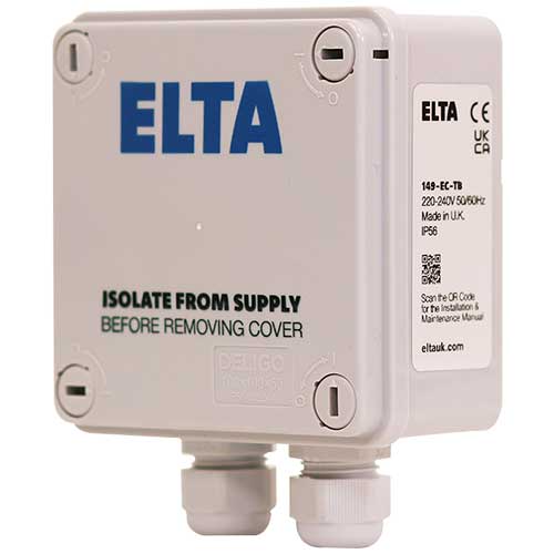 Elta EC Trickle & Boost Controller for irrigation systems, compact control device with digital display and connection ports.
