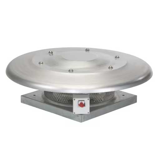 S&P CRHT/4-355 roof-mounted fan, 355mm diameter, ventilation fan for roofing applications, shown installed on a building roof.