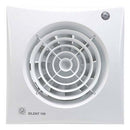White S&P Silent 100 axial wall and ceiling extractor fan mounted on a wall, designed for quiet ventilation.