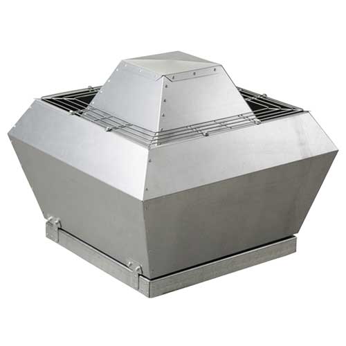 Elta Clearflow CFHT560 three-phase AC roof fan with 560mm diameter, showcasing its industrial metal construction.