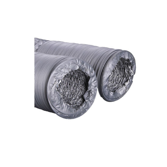 Flexible PVC and aluminum ducting by Systemair, 102mm diameter, 6-meter length, showing the outer PVC and inner aluminum materials.