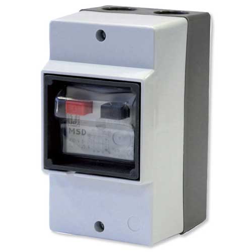 S&P MSD three-phase motor starter with speed controller, featuring control buttons and wiring connections for industrial motor control.