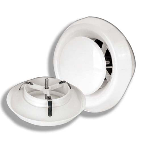 White plastic air valve diffuser for ceiling or wall mounting, 150mm eFans supply and extract vent for ventilation systems.