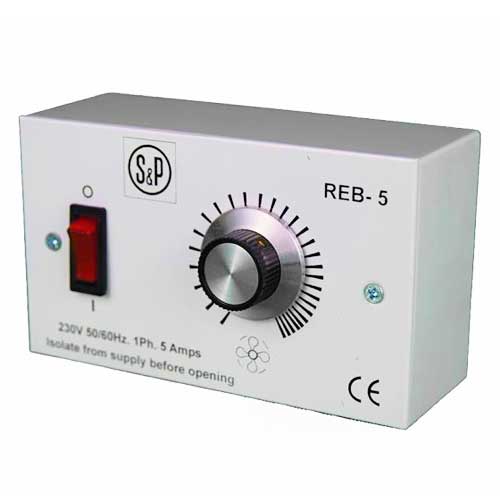 S&P REB-5 230V single-phase speed controller with 5A capacity, used for controlling motor speed in industrial applications.