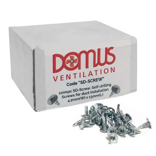 Domus Ventilation SD-SCREW self-drilling screw with sharp tip and threaded body, ideal for quick fastening in metal and wood.