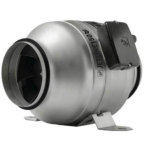 S&P JETLINE-100 in-line centrifugal duct fan with 100mm diameter for efficient ventilation and air circulation.