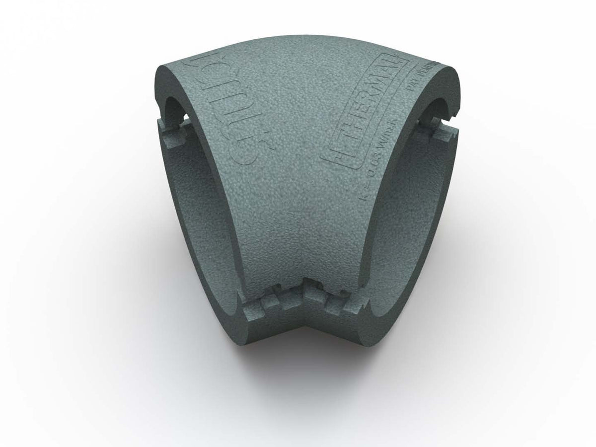 Domus Ventilation TS591 EasiPipe 45° bend insulation shell for ducting, 125mm diameter, with insulated exterior and smooth interior.