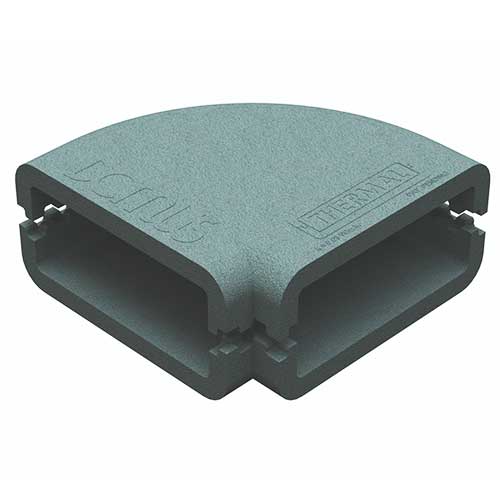 Domus Ventilation TS550 thermal insulation shell 90º bend for ducting, showing the insulated curved duct component.
