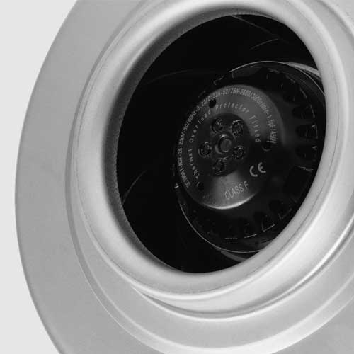 Elta VL100 inline duct fan with 100mm (4-inch) diameter, single-phase AC motor, mounted on a ventilation system.
