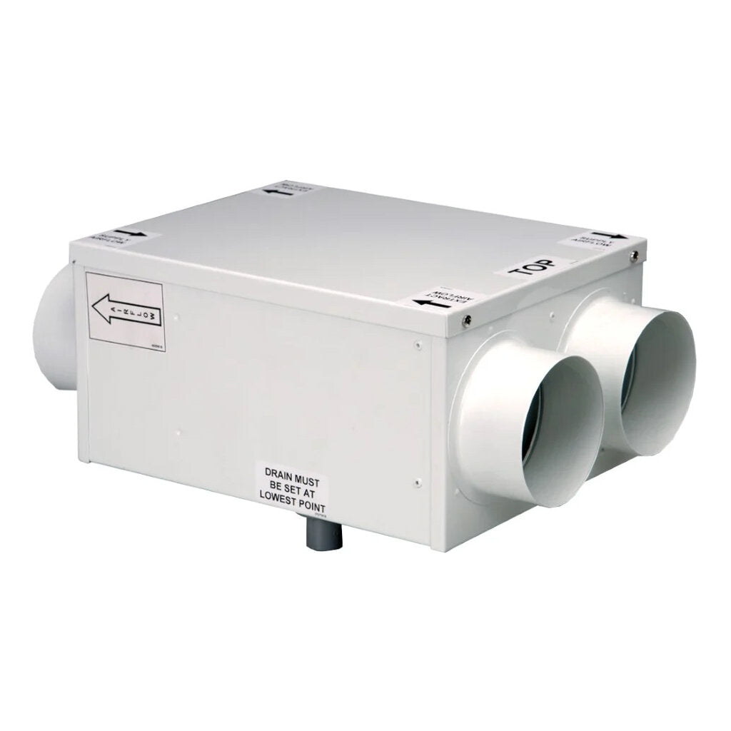 Vent-Axia HR100R heat recovery unit with top access, featuring vents and control panel for efficient ventilation and energy saving.