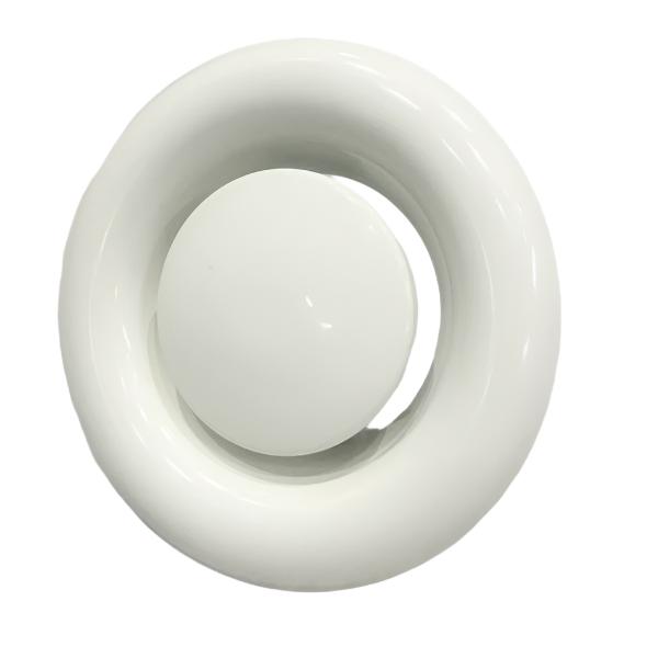 eFans metal air valve diffuser, 100mm extract valve for ventilation systems, showing the metal body and diffuser design.