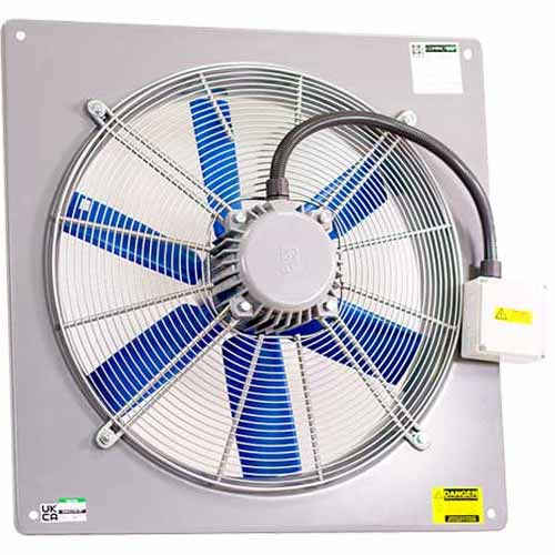 Elta SCP450/4-3AC compact 450mm three-phase axial fan with metal plate housing, designed for industrial ventilation.