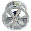 Elta SLC560 Revolution long-cased axial fan with single-phase AC motor, 560mm diameter, mounted on a sturdy frame.