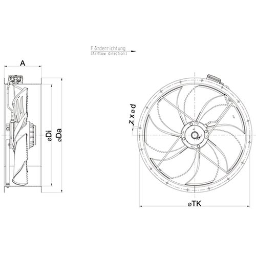 Systemair AR 630E6 Sileo cased axial fan with 630mm diameter, showcasing its sleek design and compact construction.