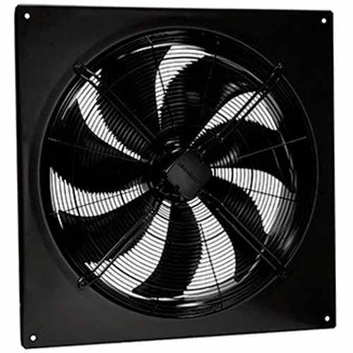 Systemair AW 315DV Sileo plate axial fan, 315mm three-phase industrial ventilation fan, mounted on a wall.