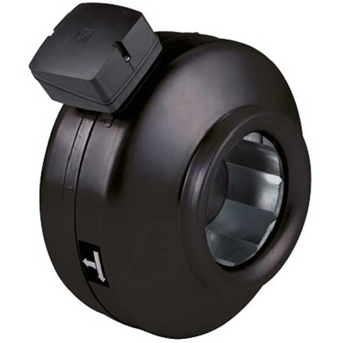 S&P VENT-355-ECOWATT low energy circular duct fan with 14-inch diameter, mounted on a ventilation duct system.