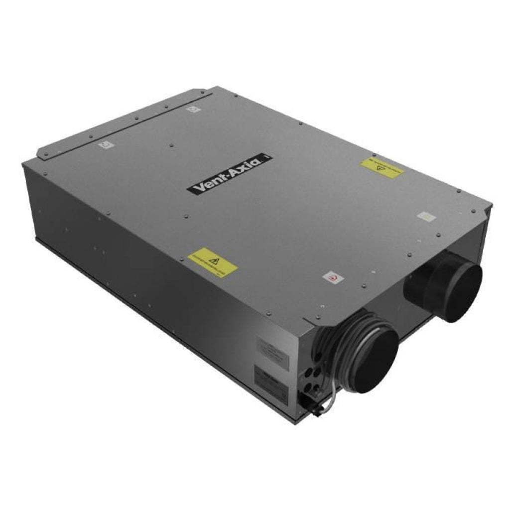 Vent-Axia Lo-Carbon Sentinel Kinetic 200ZH horizontal heat recovery unit showing top view with vents and control panel.