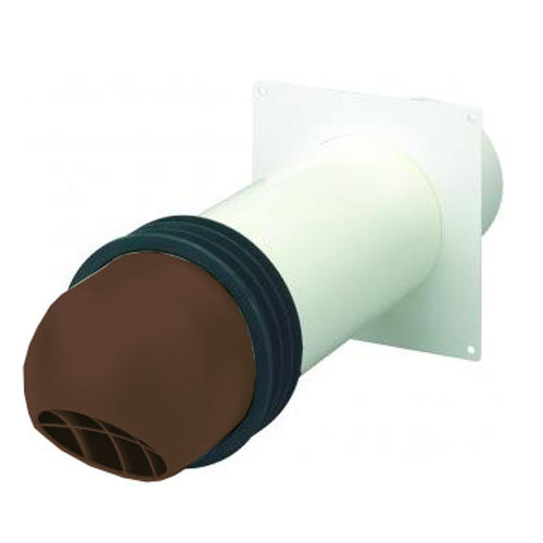 Domus 150mm high rise round cowl installation kit for ducting, showcasing the round duct connection and mounting components.