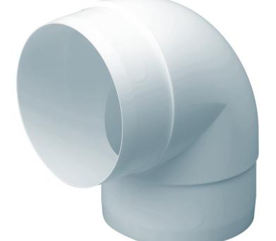 Domus Ventilation 150mm rigid round plastic ducting 90-degree right angle bend for HVAC or ventilation systems.