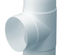 Domus Ventilation round plastic ducting 100mm T-piece for ventilation systems, showing a T-shaped duct connector.
