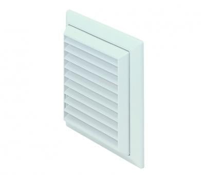 White plastic louvered wall grille with flyscreen for ducting from Domus Ventilation, featuring a 150mm diameter opening.