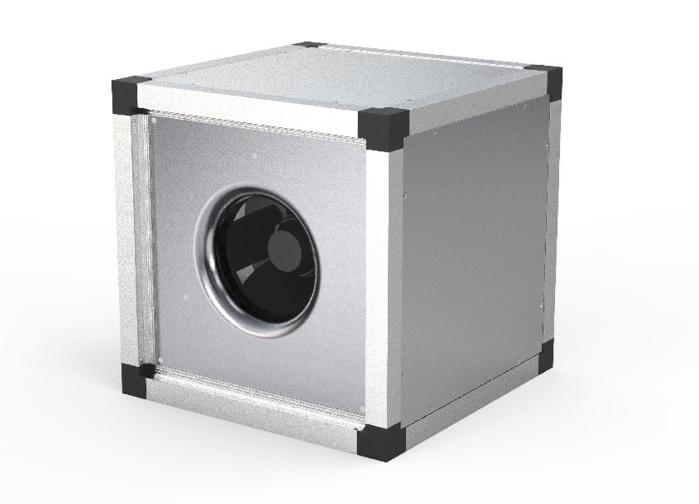 Systemair MUB 042 500D4 multibox axial fan with 3-phase motor, showing the fan blades and motor housing.