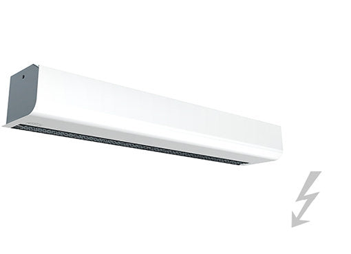 Systemair Frico PA1508E03 air curtain for small openings, electric model with compact design and installation components visible.