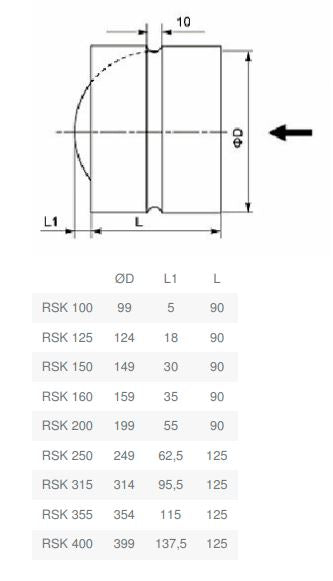 Systemair back draught damper for ducting installation, showing dimensions and design details for ventilation systems.