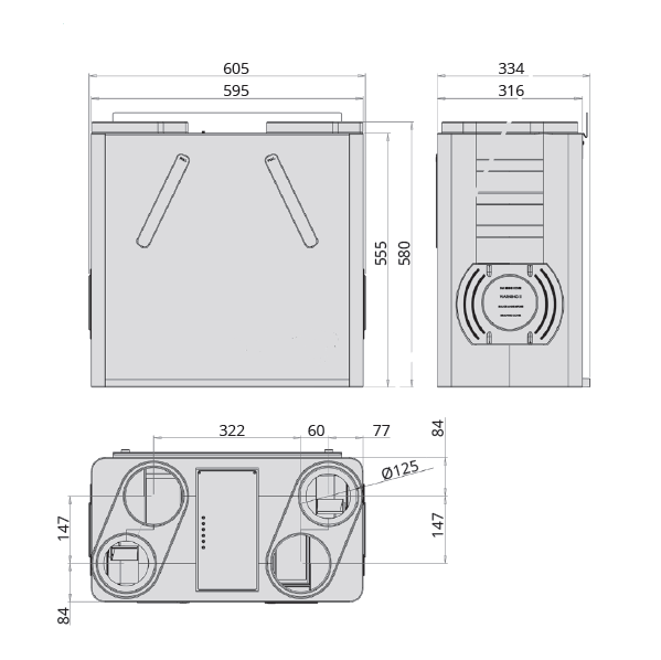 Systemair / Brookvent VTC 1.3+ Lite MVHR Unit Left Hand Wall Mounted D