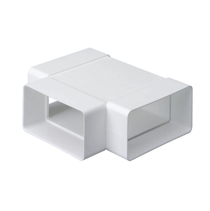 Rigid rectangular plastic ducting T piece by Domus Ventilation, suitable for HVAC duct installations, with 110x54mm dimensions.