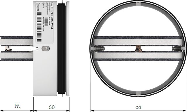 In-duct circular fire damper from the PKI range by Systemair, designed for ducting systems, installed in a building's ventilation.