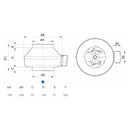 Systemair K200M 8-inch centrifugal duct fan with AC motor for ventilation and air circulation in duct systems.