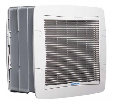 Vent-Axia TX12WL T-Series 12-inch wall-mounted axial fan with 240V, shown in a flipped view, designed for ventilation.