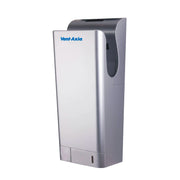 Vent-Axia Jet Dry Plus 1300W hand dryer in silver, wall-mounted with sleek design for fast hand drying.