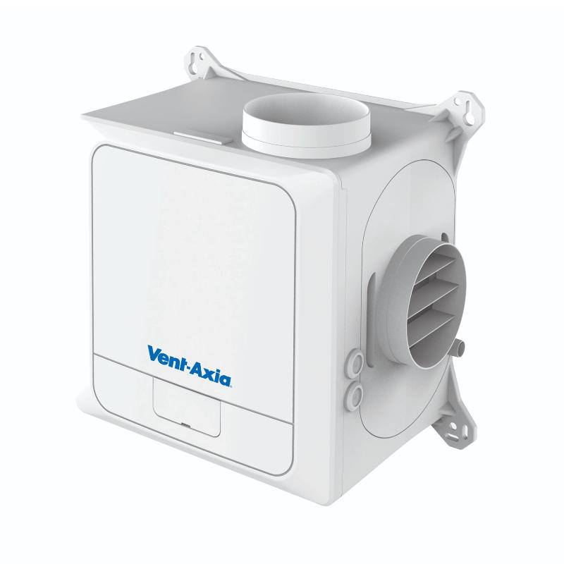 Vent-Axia Multivent Lo-Carbon MVDC-MS extractor fan with sleek design, mounted on wall, for efficient ventilation.
