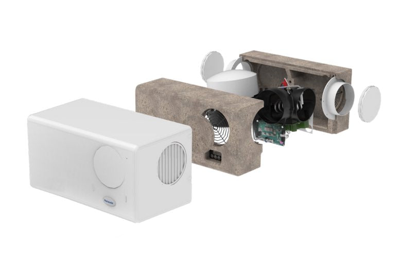 Vent-Axia Lo Carbon PoziDry Compact Pro PIV unit with integral heater for positive input ventilation, shown in the image.